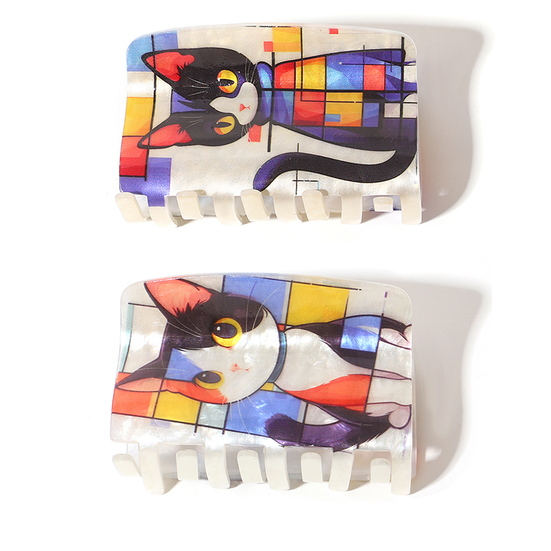 Hair Clip Claw Large - Colorato acrilico reticolo cartone animato gatto